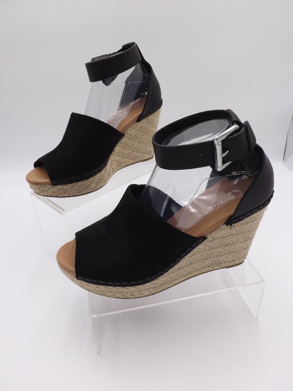 Cest 1946 Sandals Women's Size 9 Black/Tan Platform Wedge Ankle Strap Open Toe